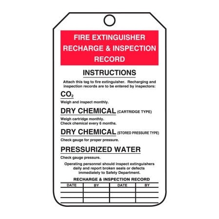 Accuform Fire Extinguisher Recharge & Inspection Tag, PF-Cardstock, 25/Pack
